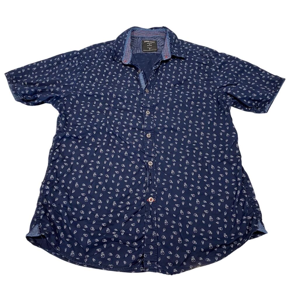 DarkBlack:8 Men Navy/White design button up Siize M